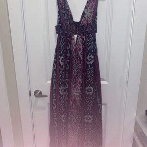 Red Sleeveless Plunge Maxi Sundress. 218